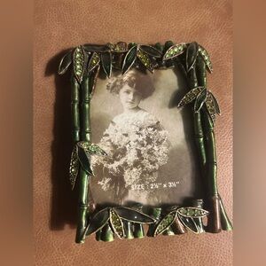 Vintage Tizo Bamboo Enamel Picture Frame Green Rhinestone Rare Heavy Decor